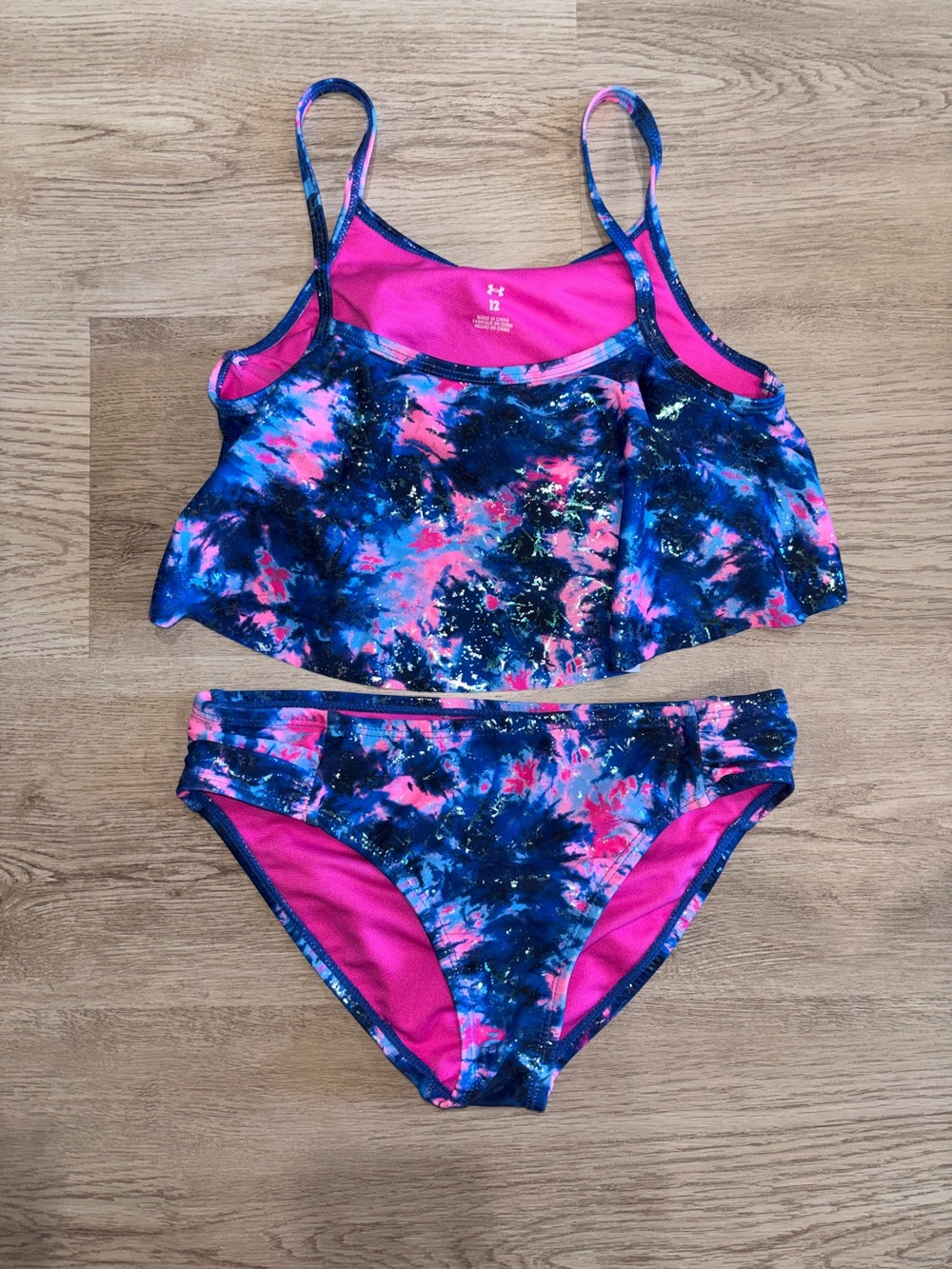 Under Armour Girls Blue & Pink Tie-Dye Two-Piece Swim Bikini